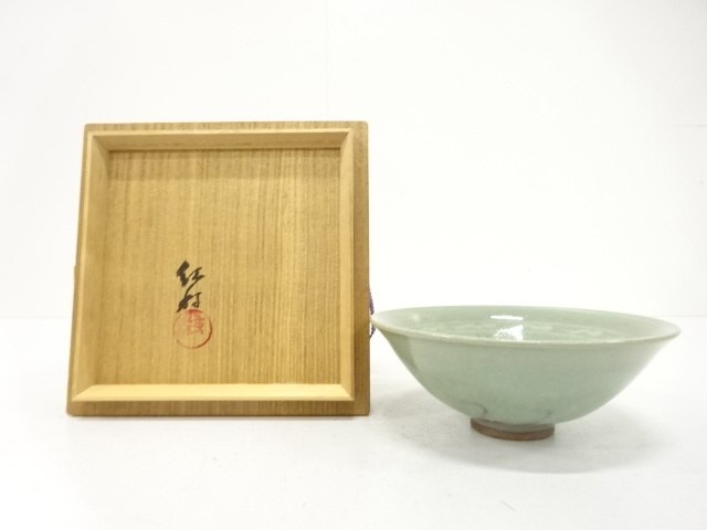 JAPANESE TEA CEREMONY / TEA BOWL CHAWAN / CELADON GLAZE / ARTISAN WORK
